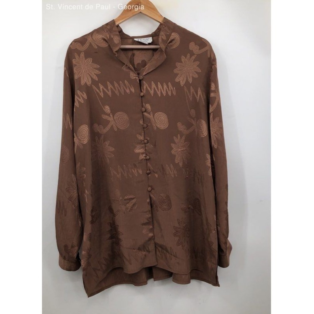 Women's Tess Brown Floral Button Down Shirt Flowy - Size 1X